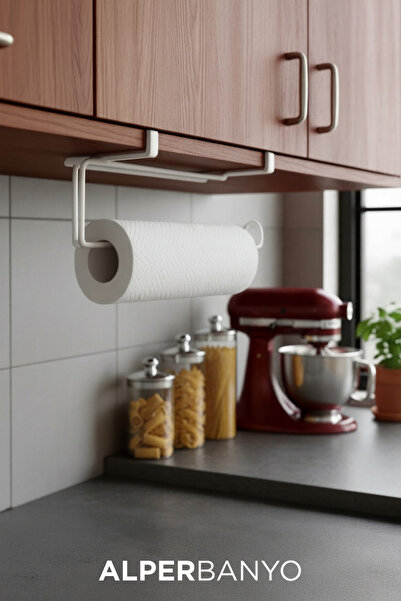 Alper Banyo White Multi-Purpose Cabinet Door and under Shelf Paper Towel Rack | Metal | Easy Assembly