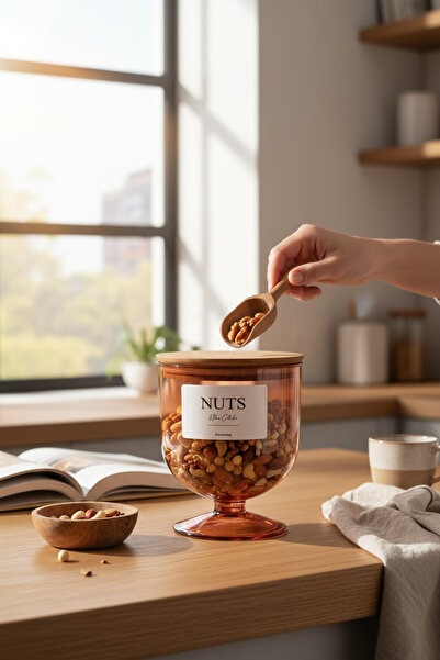 zezedesing Wooden Vacuum Lid Copper Nuts Storage Container 1500 Ml (hard Plastic)