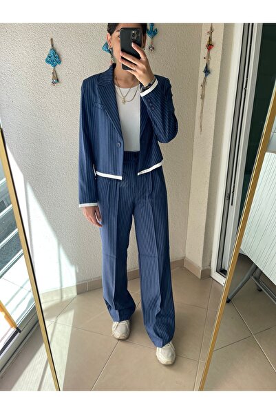 0pia Collection Lacivert Çizgili Takım