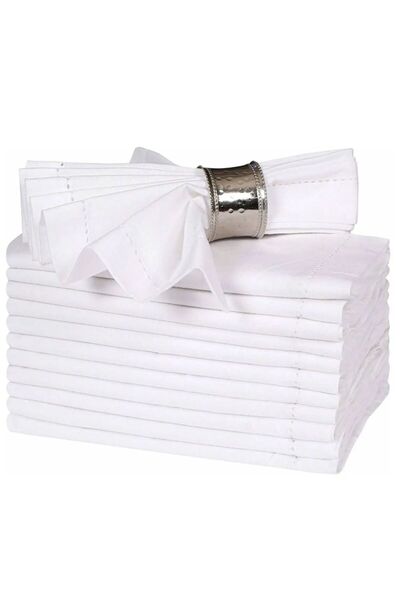 Choice مجموعة من 6 مناديل كتان مخيطة باللون الأبيض مقاس 50×50 سم، مناديل قماشية لعيد الميلاد، مناديل عشاء بألوان طبيعية