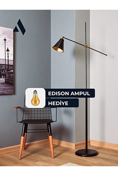 Alldesco Axis Siyah Metal Lambader – Minimalist ve Dekoratif Tasarım, Ayarlanabilir Başlık, Gold Detaylı