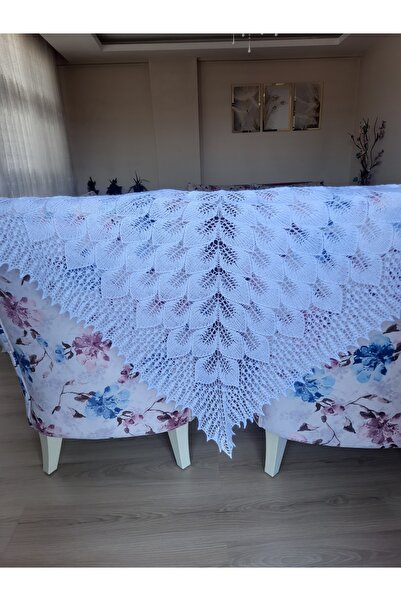 MODA El Örgüsü Gelin Şalı Çeyizlik Şal Anne şalı alize angora beyaz renk şal