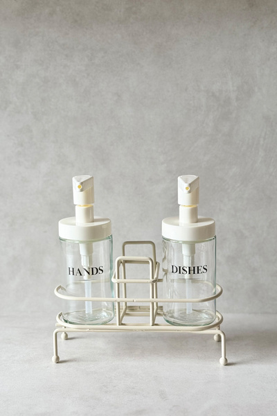 Dekorzdükkan Σετ 2 Γυάλινες Σαπουνιέρες με Βάση Κρέμας (300 ml)