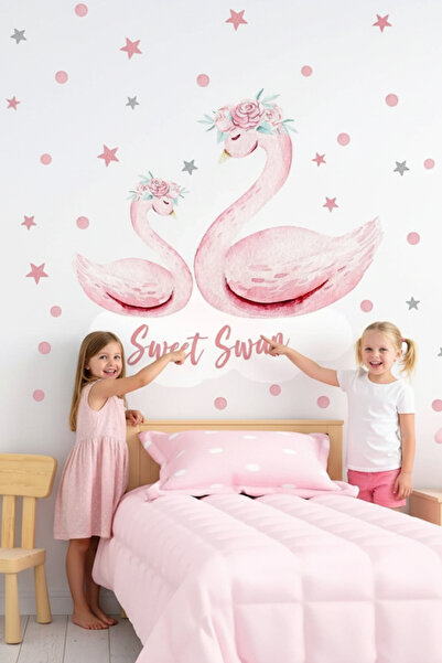 KT Decor Anne ve Yavru Kuğu Kız Çocuk Odası Duvar Sticker Seti