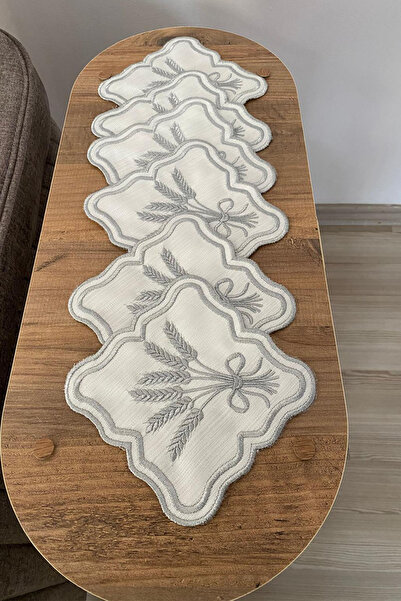 NAKIŞHAN Başak 100% Linen (Embroidered) Presentation-Grey 6 Pieces