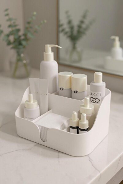 Higienox منظم المكياج وصندوق ترتيب مستحضرات التجميل أبيض اللون