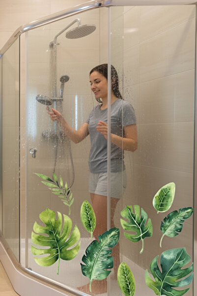KT Decor Tropical Leaves Double-Sided Waterproof Sticker Set for Shower Cabin