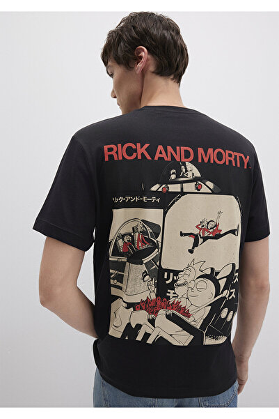 Mavi Rick And Morty Baskılı Siyah Tişört Loose Fit / Bol Rahat Kesim 0612922-900