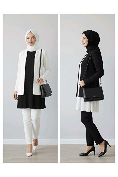 Modabenna قميص نسائي مسلم مطوي باللون الأسود من Ecru مكون من قطعتين ملابس داخلية تونيك مطوي بدون أكمام من ZeroKol