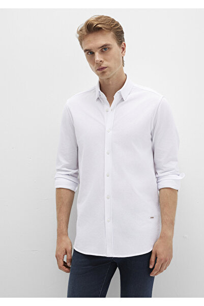 Mavi Weißes Herrenhemd M0211660-620 aus Wabenstoff