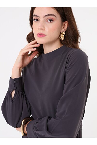 Refka Medina Silk Hijab Dress with Belt Detail - Anthracite -