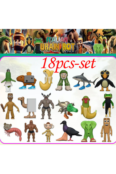 Miniso 18pcs-set Anime 8pcs Tung Sahur Figure Shan Hai Jing Handmade PVC model Doll Shoes Shark Desktop Orn