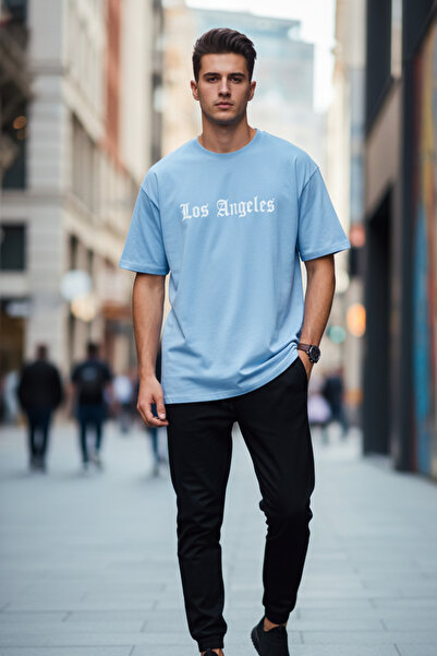 UNCİA OUTDOORS Μπλουζάκι με στάμπα Los Angeles Oversize Unisex Basic Crew Neck