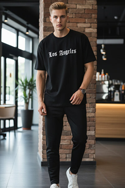 UNCİA OUTDOORS Μπλουζάκι με στάμπα Los Angeles Oversize Unisex Basic Crew Neck