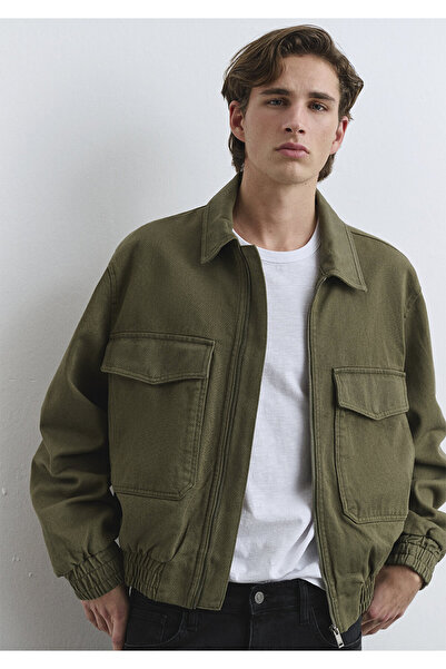 Mavi Cep Detaylı Haki Bomber Ceket Loose Fit / Bol Rahat Kesim 0110532-71546