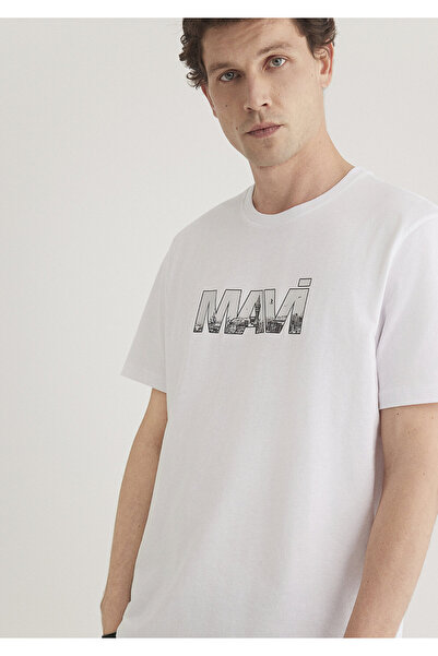 Mavi Λευκό μπλουζάκι με λογότυπο κανονική εφαρμογή / κανονική κοπή 0610948-620