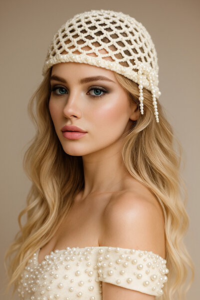 HAPPY HANDMADE Special Design Pearled Wedding Hat/Cream Color/Gift