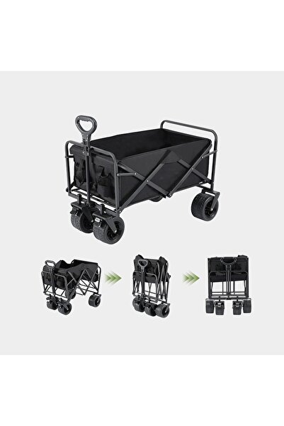 AutoFamily AUTO FAMILY Collapsible Folding Camping Wagon Black, Foldable Camping Cart, Portable Large Trolley