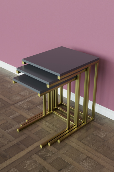 Hediyeler Kapında 3'lü C Model Zigon Sehpa Gold Metal