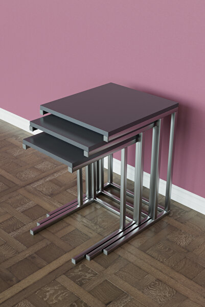 Hediyeler Kapında 3'lü C Model Zigon Sehpa Gümüş Metal