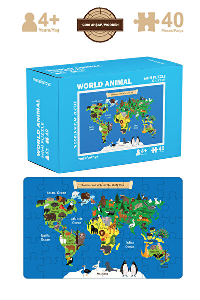 metafortoys Ahşap 35 Parça Dünya Hayvanları Puzzle
