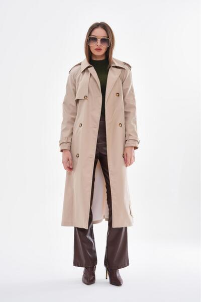 Makarina Kadın Kemerli Uzun Trençkot