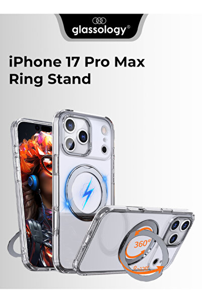 Glassology 360° Rotating Ring Stand Magnetic Case Compatible with iPhone 17 Pro Max – White