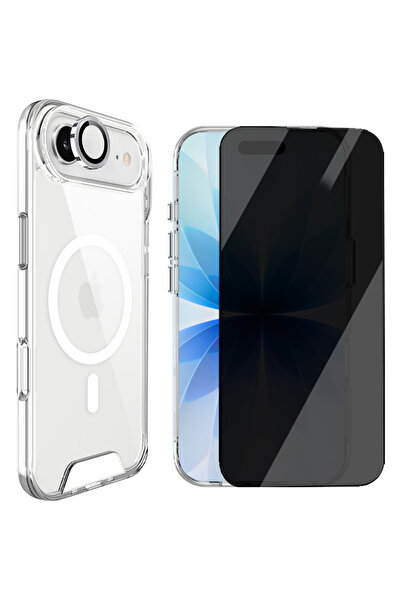 Glassology جراب مغناطيسي شفاف + واقي شاشة للخصوصية + واقي عدسة فضي لهاتف iPho...