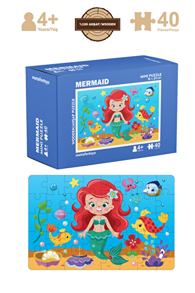 metafortoys Ahşap Deniz Kızı Mini Puzzle | 40 Parça 4 Yaş