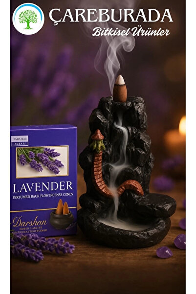 Çare Burada Darshan Lavanta Geri Akış Tütsüsü + Seramik Kayalık Şelale Tütsülük