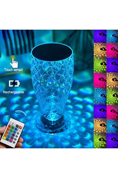 Torima Vazo Kristal Elmas Masa Lambası Led Işıklı Şarjlı Dokunmatik Akrilik Gece Lambası LW8