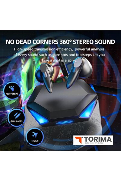 Torima Oyuncu Kulaklığı Kablosuz Kulakiçi Rgb Işıklı Çift Mikrofonlu 3 Modlu Bluetooth 5.2 Tg-g20 Sarı