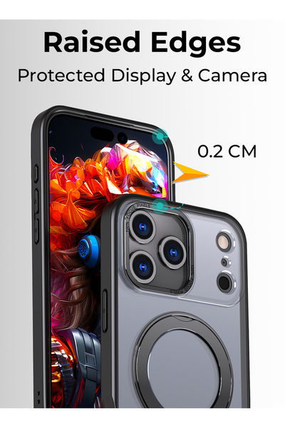 Glassology 360° Rotating Ring Stand Magnetic Case Compatible with iPhone 17 Pro – Black