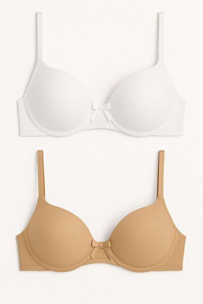 MAVİ QUMSAL Σετ 2 τεμαχίων σουτιέν με ενίσχυση και φιόγκο, Λευκό, Χρώμα δέρμα...