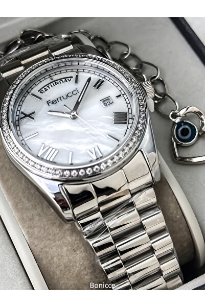 Ferrucci Özel Hediyelik Kutuda Gümüş Renk ,çelik Kordon, Su Geçirmez,kadın Kol Saati Bileklik