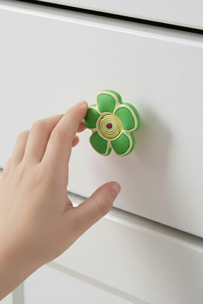 MegaVitrin Green Daisy Children's Room Furniture Handle - Single Screw - Polyester Cabinet and Drawer Handle