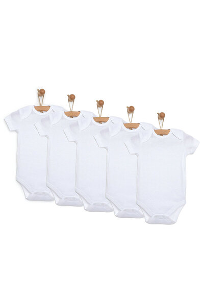 ebebek Hello Baby HelloBaby Unisex 5li Beyaz Body Zarf Yaka Kısa Kol Beyaz