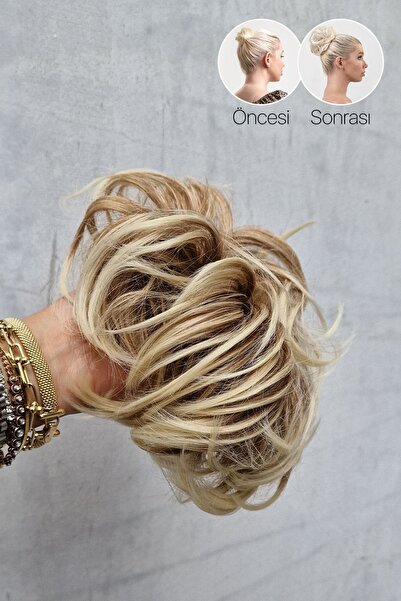 LOLLY PONY Wavy Bun Hair Clip Caramel Platinum with Sequins - 27t613