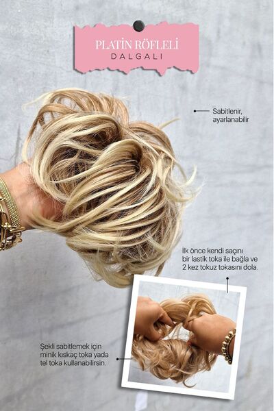 LOLLY PONY Wavy Bun Hair Clip Caramel Platinum with Sequins - 27t613