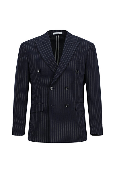 Kiğılı Relaxed Fit Rahat Kesim Çizgili Örme Kruvaze Ceket