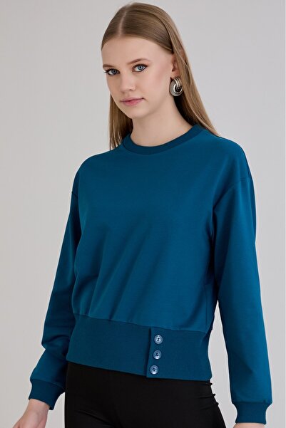 Sortie Kadın Eteği Üç Düğmeli ve Kaşkorseli Bisiklet Yaka Petrol Renk Basic S...