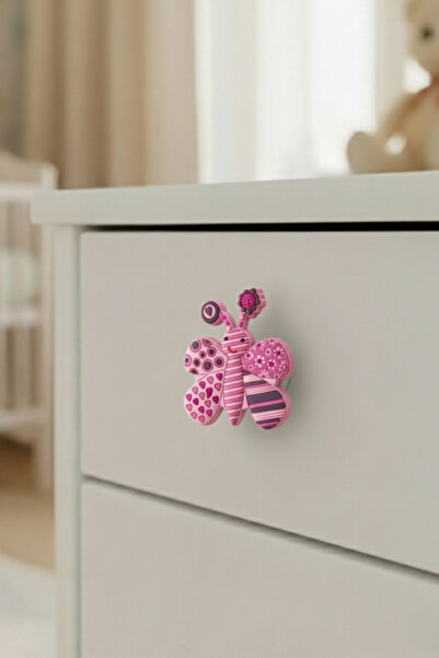 MegaVitrin Pink Butterfly Kids Room Furniture Handle - Single Screw - Polyester Cabinet and Drawer Handle