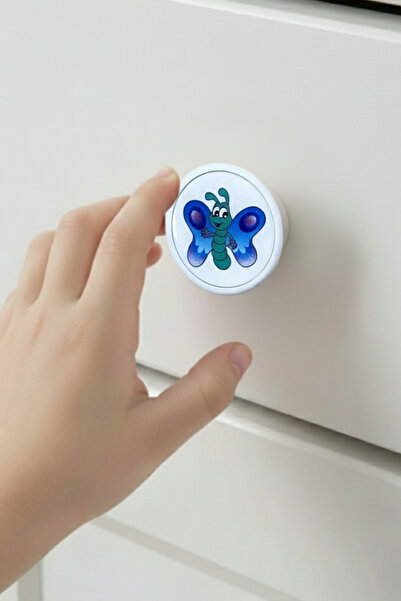 MegaVitrin Blue Butterfly Children's Room Furniture Handle - 55 mm - Abs Plastic Single Button Cabinet and Drawer Handle