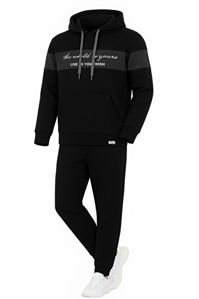 KozaLüks طقم بدلة رياضية للرجال بقلنسوة وثلاث خيوط – مناسب للرياضة الشتوية وا...