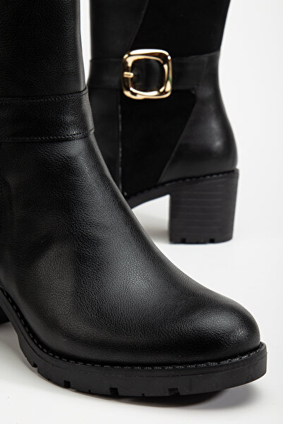 RİSSOLİ Dámské černé semišové boty s detailem přezky na zadní straně