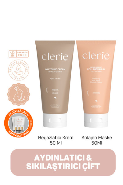 Clerie Cosmetics Soyulabilir Kolajen Maske + Cilt Beyazlatıcı Krem Seti – Ayd...