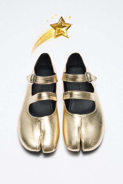 LUTVELIZADE Babet 2525 - Balerini pentru damă, cu bandă dublă, aurii