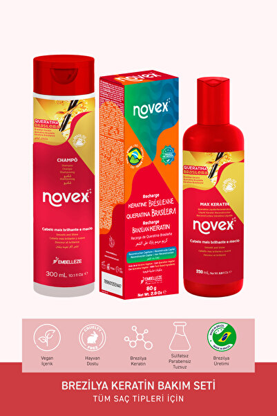 NOVEX Brezilya Keratin - Şampuan 300ml Sıvı Keratin 250ml Durulanmayan Saç Ba...
