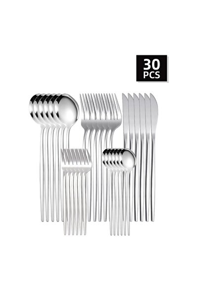 Choice مجموعة أدوات مائدة فضية من الفولاذ المقاوم للصدأ مكونة من 30 قطعة، سكي...