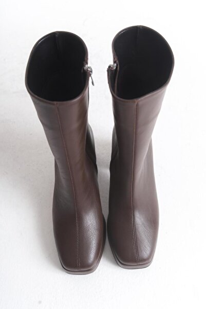 LDR Γυναικείες μπότες με τακούνι καφέ πλατφόρμα